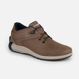 Powerlace Urban Leather auto-lacing leather shoe in Coffee/Grey, angled view
